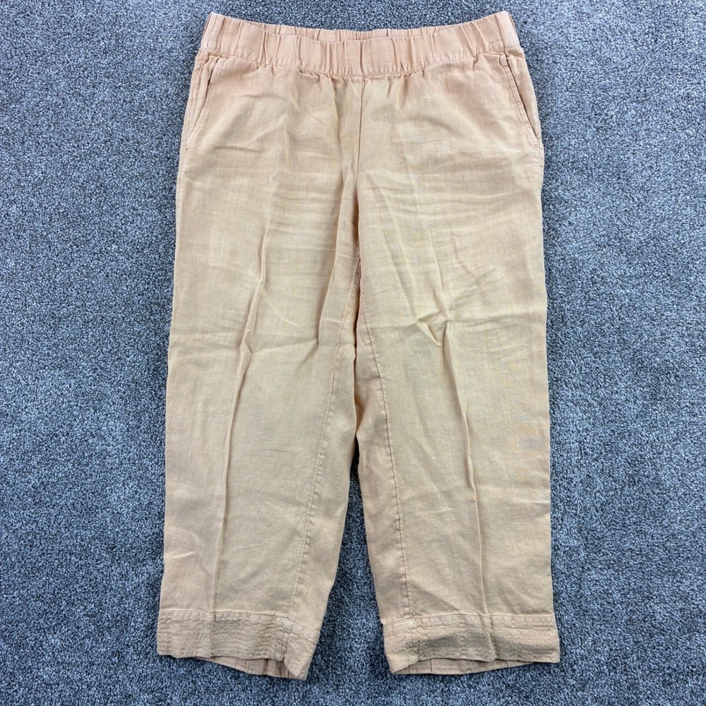J Jill Pure Jill Garment Dyed Linen Pants Women's M Peach Elastic Waist Crop